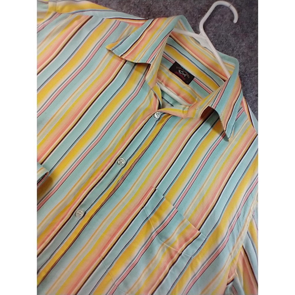 Paul & Shark Yachting Mens Striped Button Down Shirt Yellow Blue Orange Size M